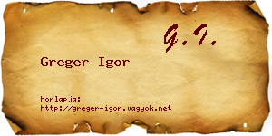 Greger Igor névjegykártya